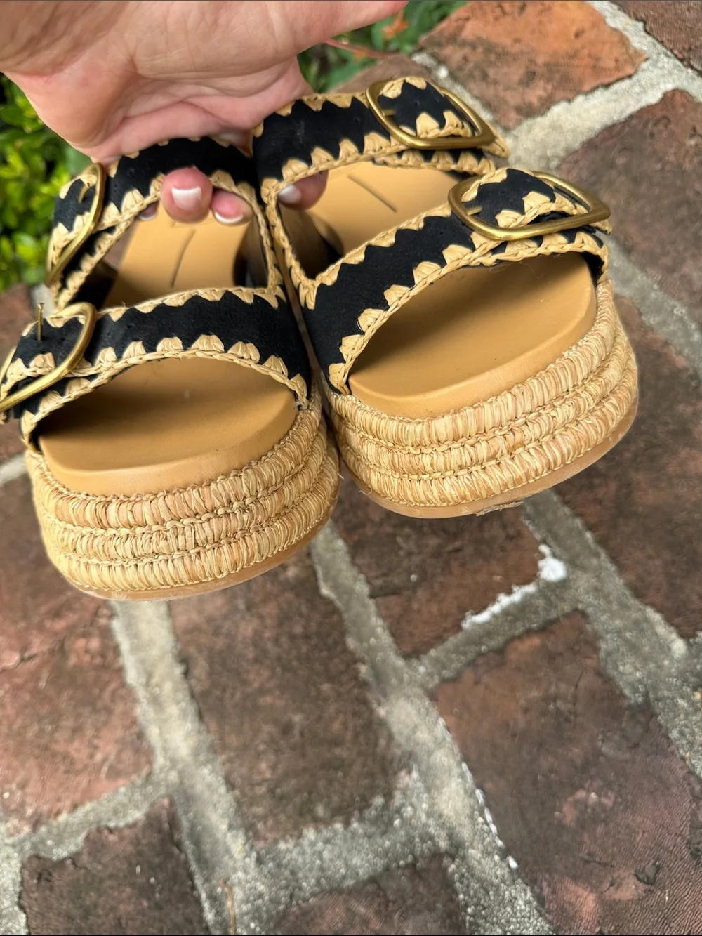 Dolce Vita Black and Tan Espadrille Slide Sandals size 11